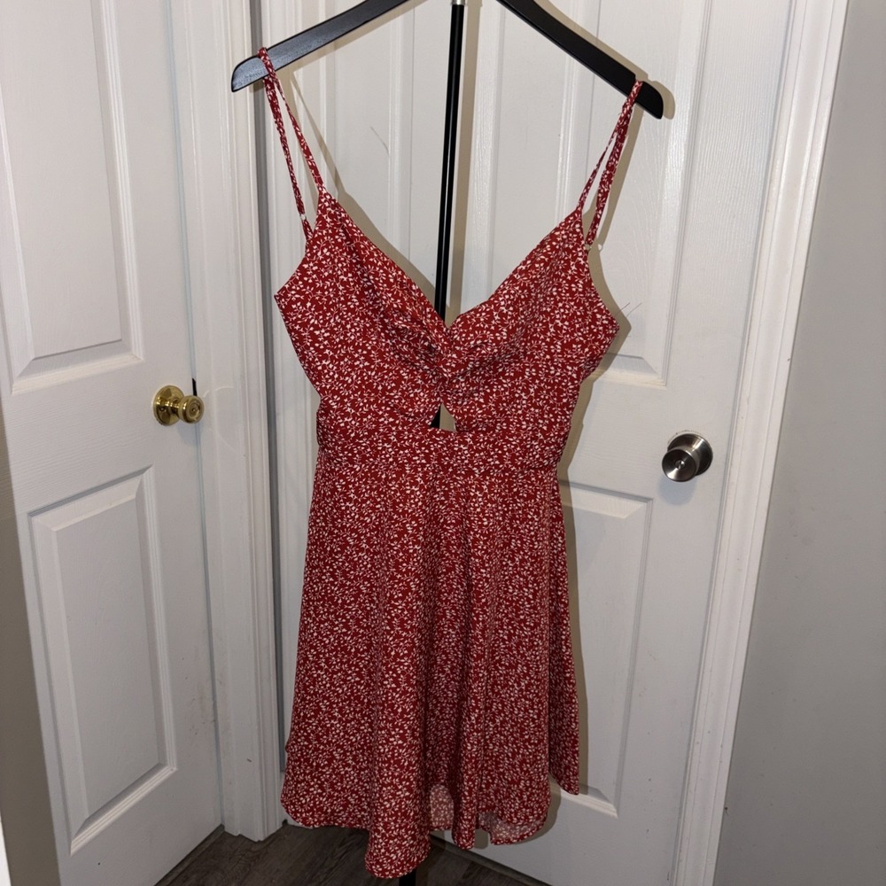 Ditsy Floral Twist Front Cut Out Mini Sundress Tie Back Boho SHEIN Med Festival